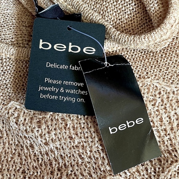 Bebe Wave Stitch Boho Knit Tan Boxy Oversized Layering Sweater Size S NWT - Picture 6 of 9